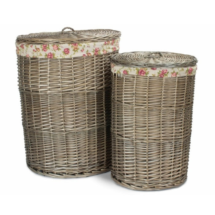 Red Hamper Antique Wash Round Garden Rose Cotton Lined Laundry Basket