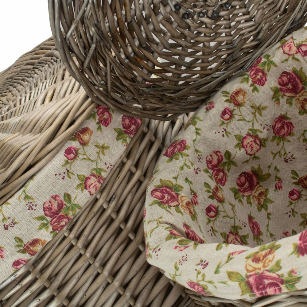 Red Hamper Antique Wash Round Garden Rose Cotton Lined Laundry Basket