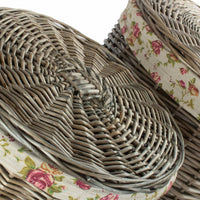 Red Hamper Antique Wash Round Garden Rose Cotton Lined Laundry Basket