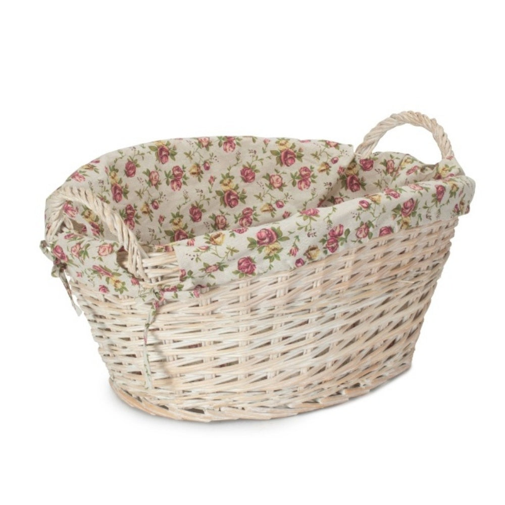 Red Hamper White Wash Finish Wicker Laundry Basket