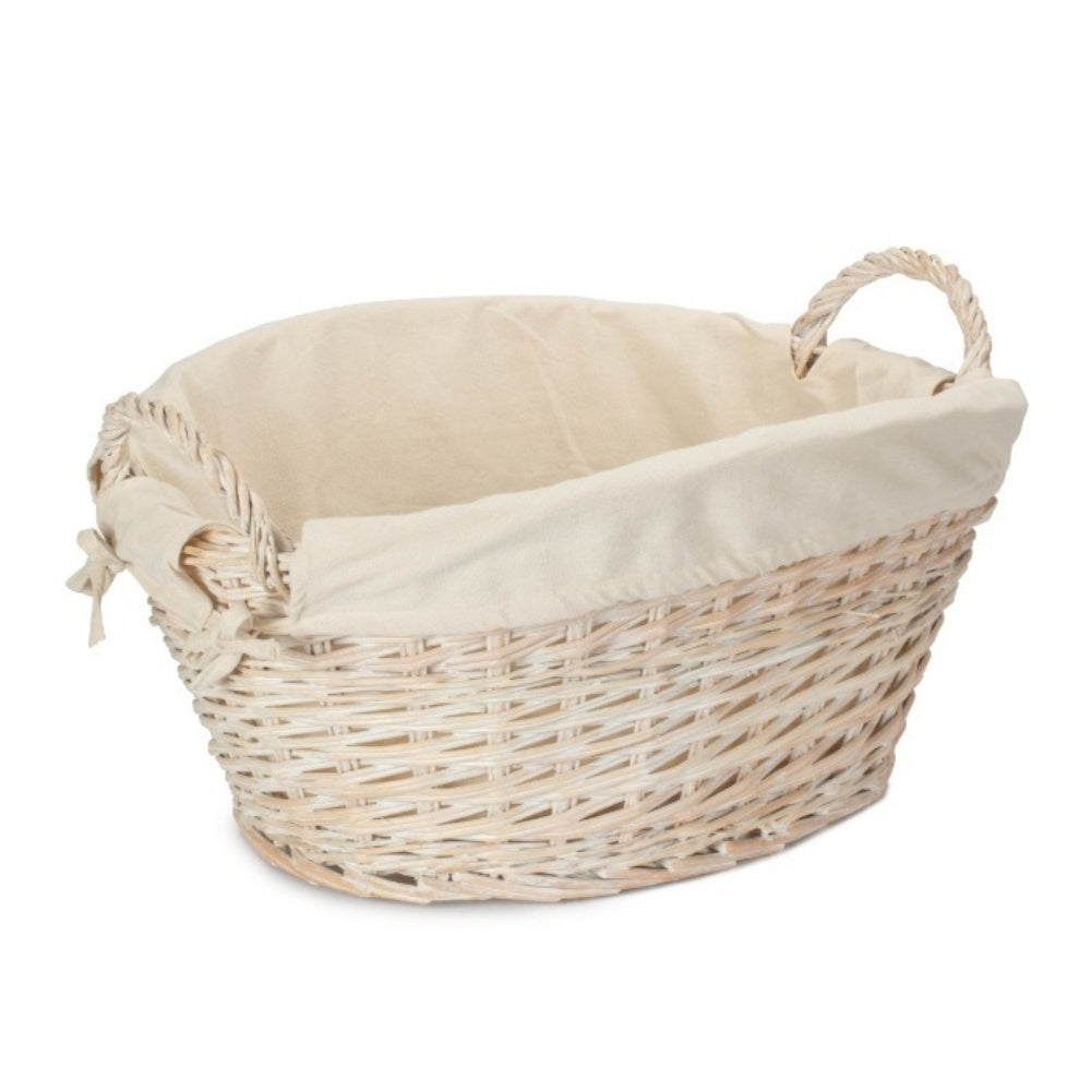 Red Hamper White Wash Finish Wicker Laundry Basket