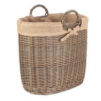 Red Hamper Hessian Lined Oval Wicker Log Basket