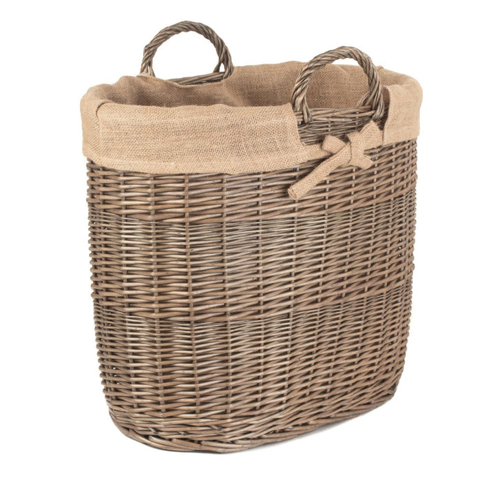 Red Hamper Hessian Lined Oval Wicker Log Basket