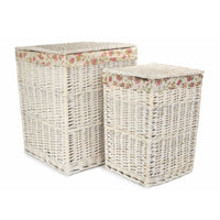 Red Hamper Square White Wash Wicker Laundry Basket Rose Lining
