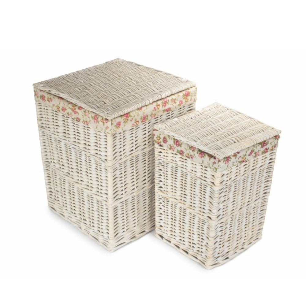 Red Hamper Square White Wash Wicker Laundry Basket Rose Lining