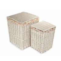 Red Hamper Square White Wash Wicker Laundry Basket Rose Lining
