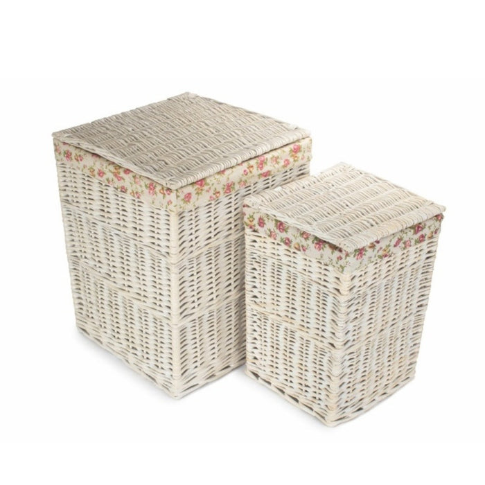 Red Hamper Square White Wash Wicker Laundry Basket Rose Lining