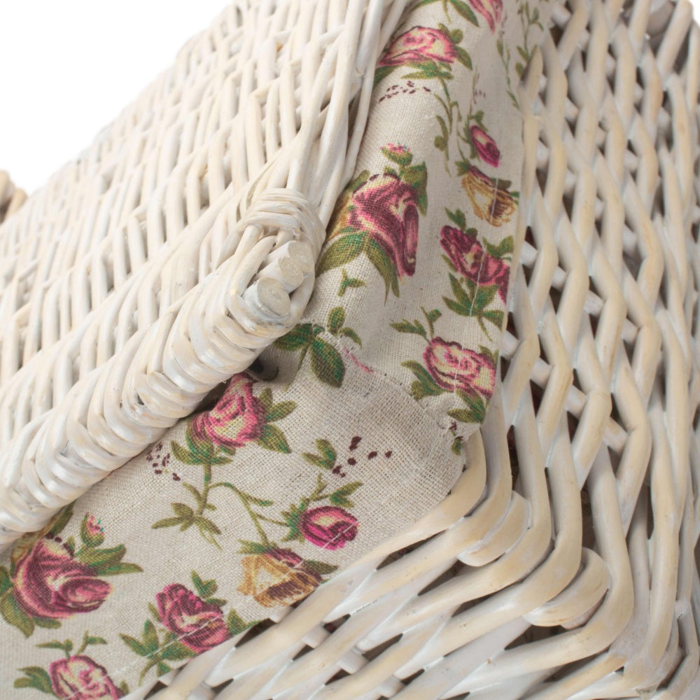 Red Hamper Square White Wash Wicker Laundry Basket Rose Lining