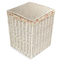 Red Hamper Square White Wash Wicker Laundry Basket Rose Lining
