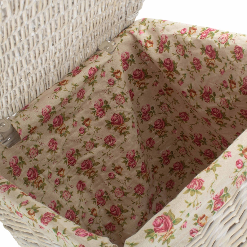 Red Hamper Square White Wash Wicker Laundry Basket Rose Lining