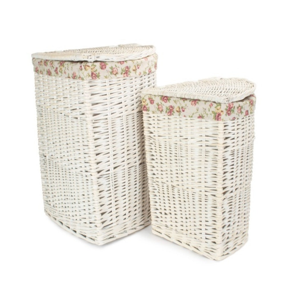 Red Hamper White Wash Corner Wicker Laundry Basket with Lining