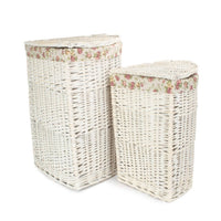 Red Hamper White Wash Corner Wicker Laundry Basket with Lining