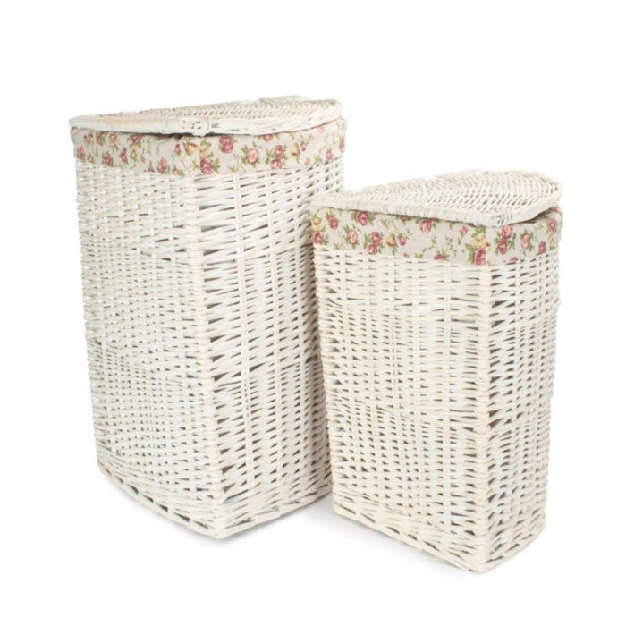 Red Hamper White Wash Corner Wicker Laundry Basket with Lining