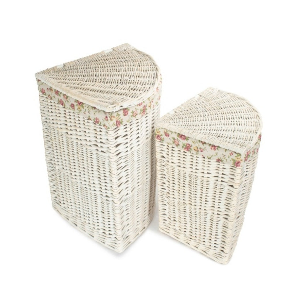 Red Hamper White Wash Corner Wicker Laundry Basket with Lining