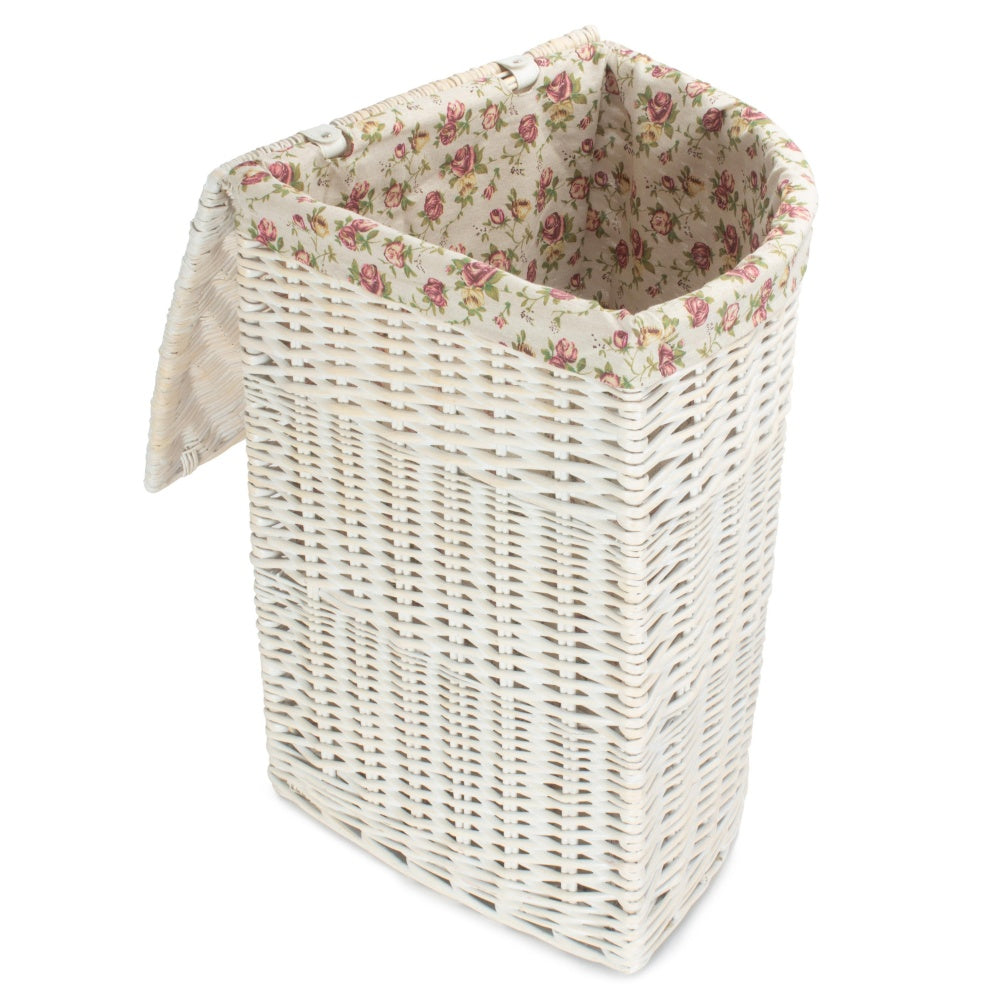 Red Hamper White Wash Corner Wicker Laundry Basket with Lining