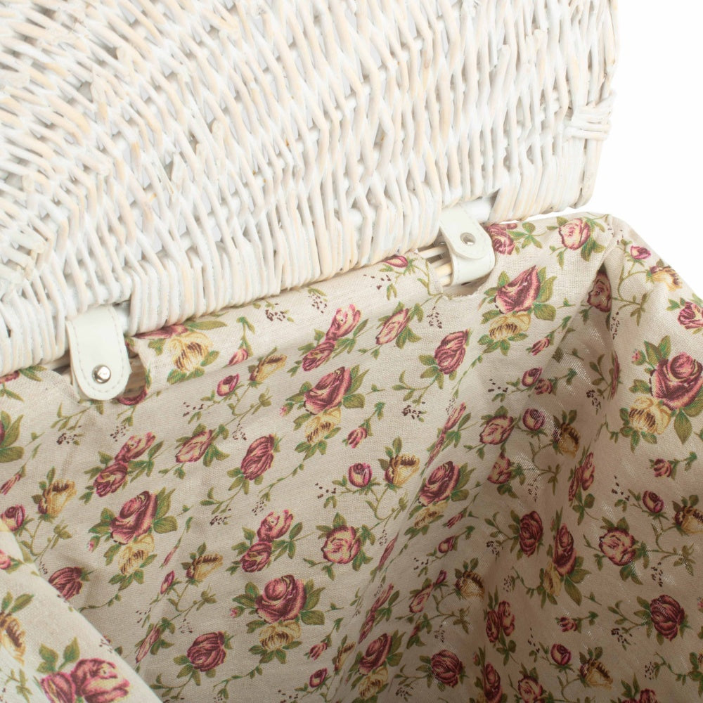 Red Hamper White Wash Corner Wicker Laundry Basket with Lining