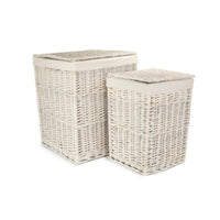 Red Hamper Square White Wash Wicker Laundry Basket