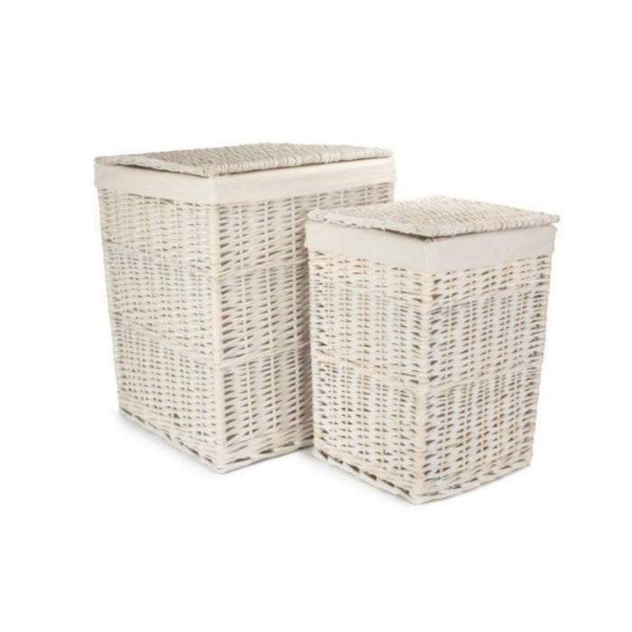 Red Hamper Square White Wash Wicker Laundry Basket