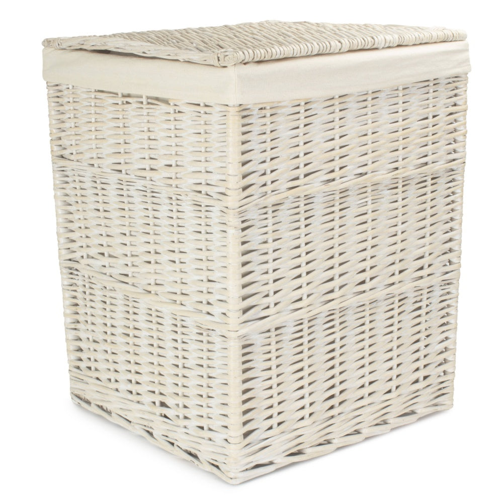 Red Hamper Square White Wash Wicker Laundry Basket