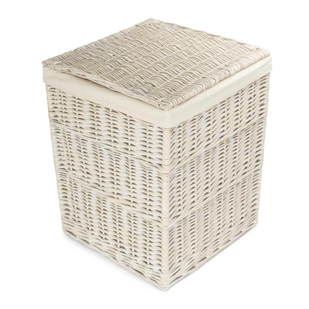 Red Hamper Square White Wash Wicker Laundry Basket
