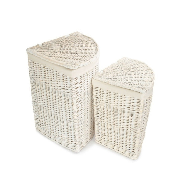 Red Hamper White Wash Corner Cotton Lined Wicker Laundry Basket