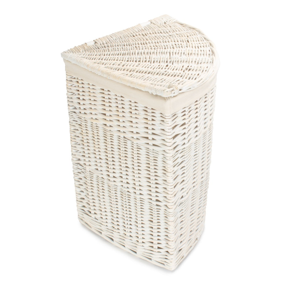 Red Hamper White Wash Corner Cotton Lined Wicker Laundry Basket