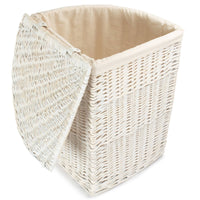 Red Hamper White Wash Corner Cotton Lined Wicker Laundry Basket