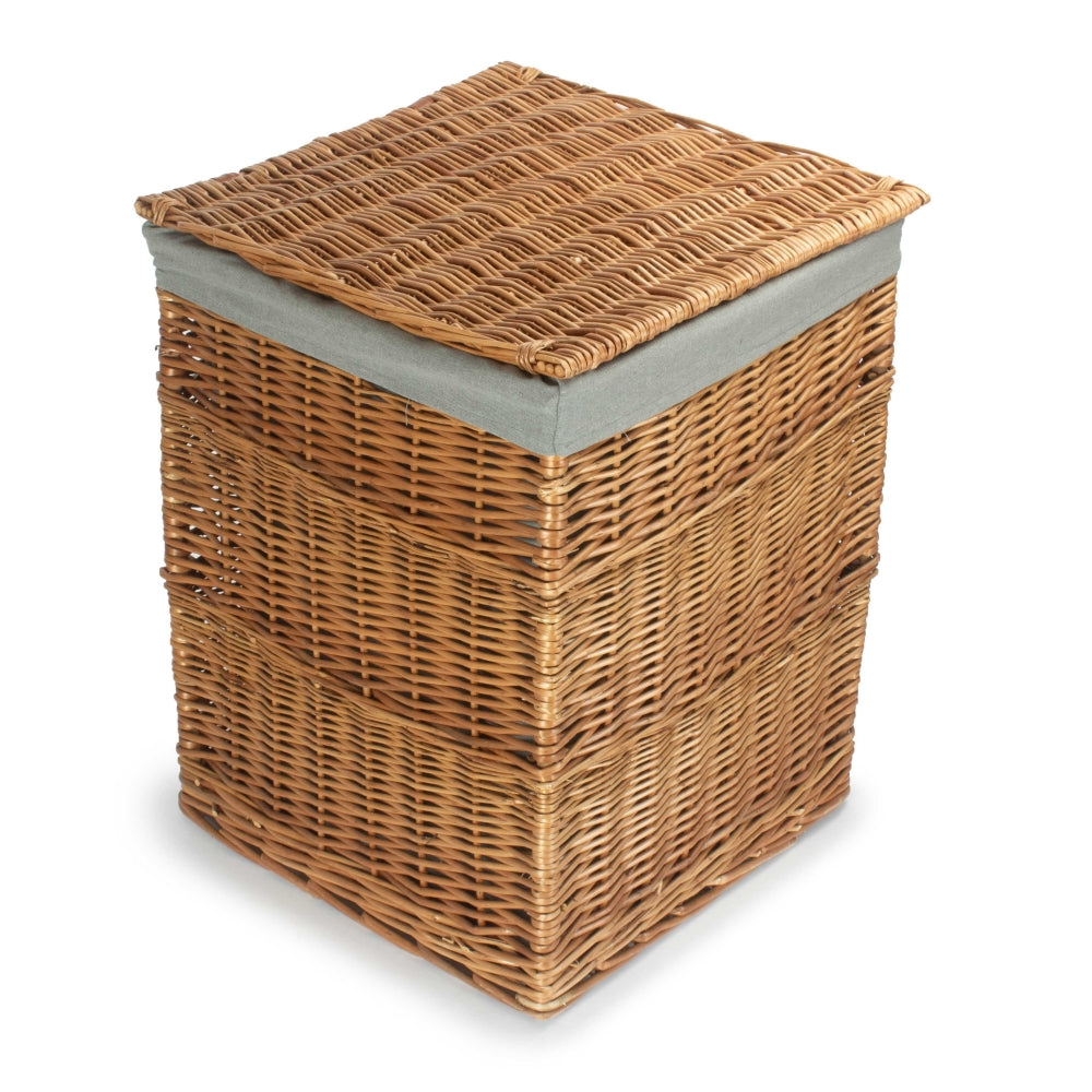 Red Hamper Light Steamed Square Laundry Basket with Grey Sage Lining