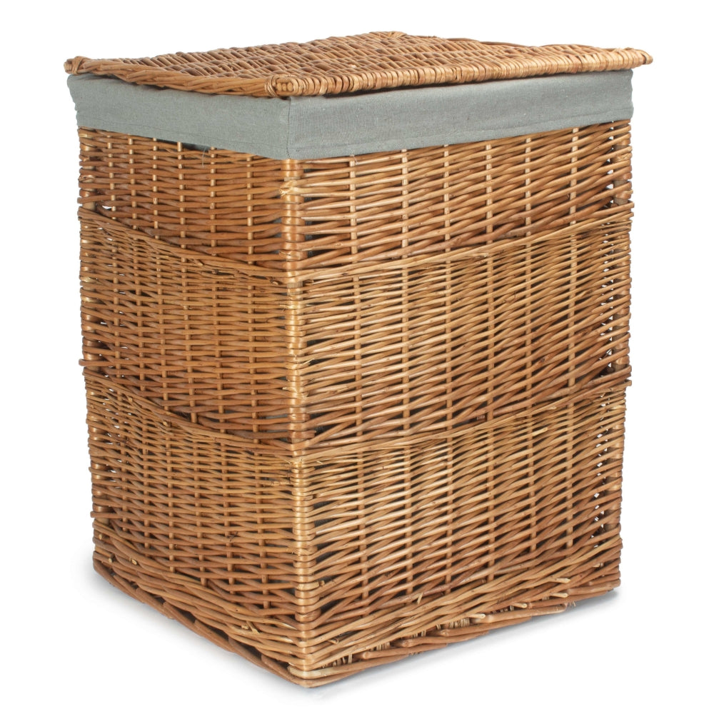 Red Hamper Light Steamed Square Laundry Basket with Grey Sage Lining
