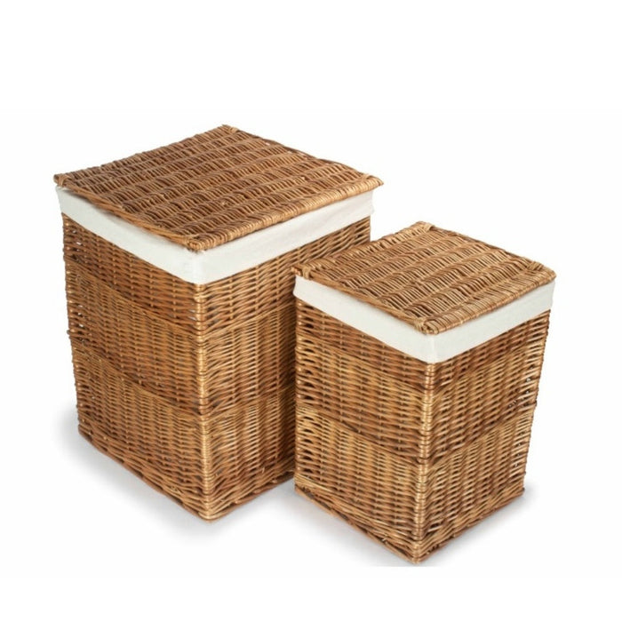 Red Hamper White Lining Light Steamed Square Wicker Laundry Basket