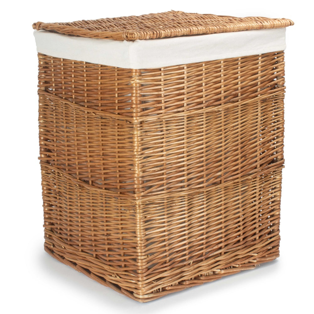 Red Hamper White Lining Light Steamed Square Wicker Laundry Basket