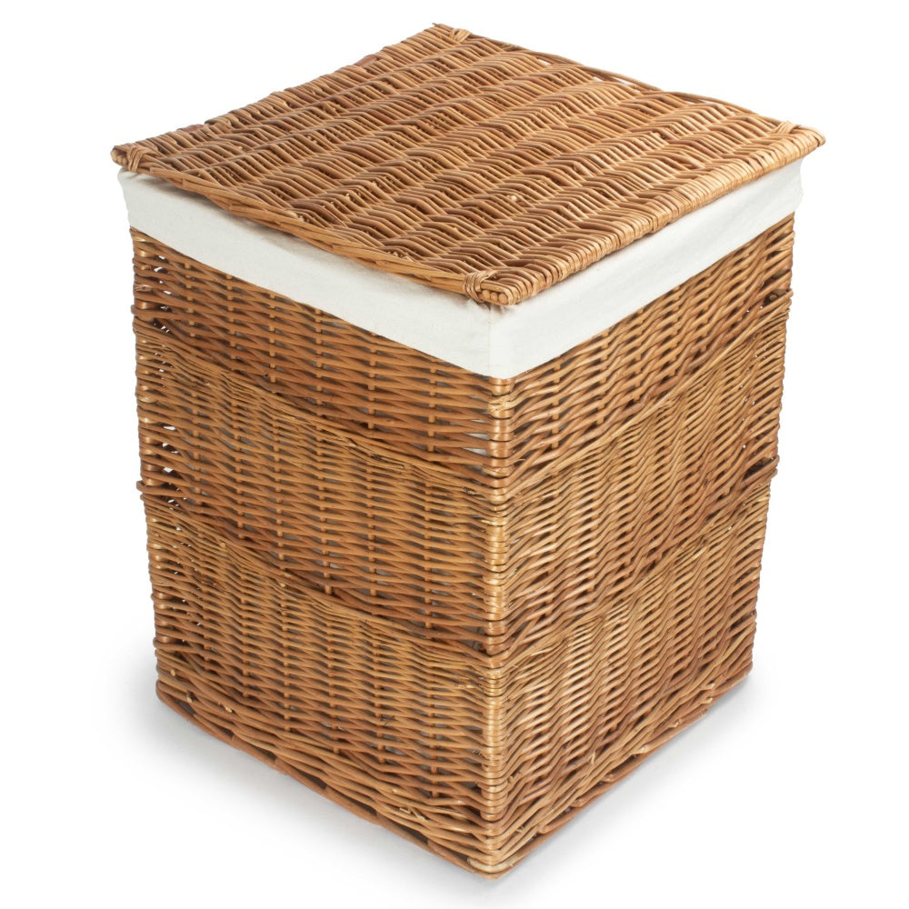 Red Hamper White Lining Light Steamed Square Wicker Laundry Basket