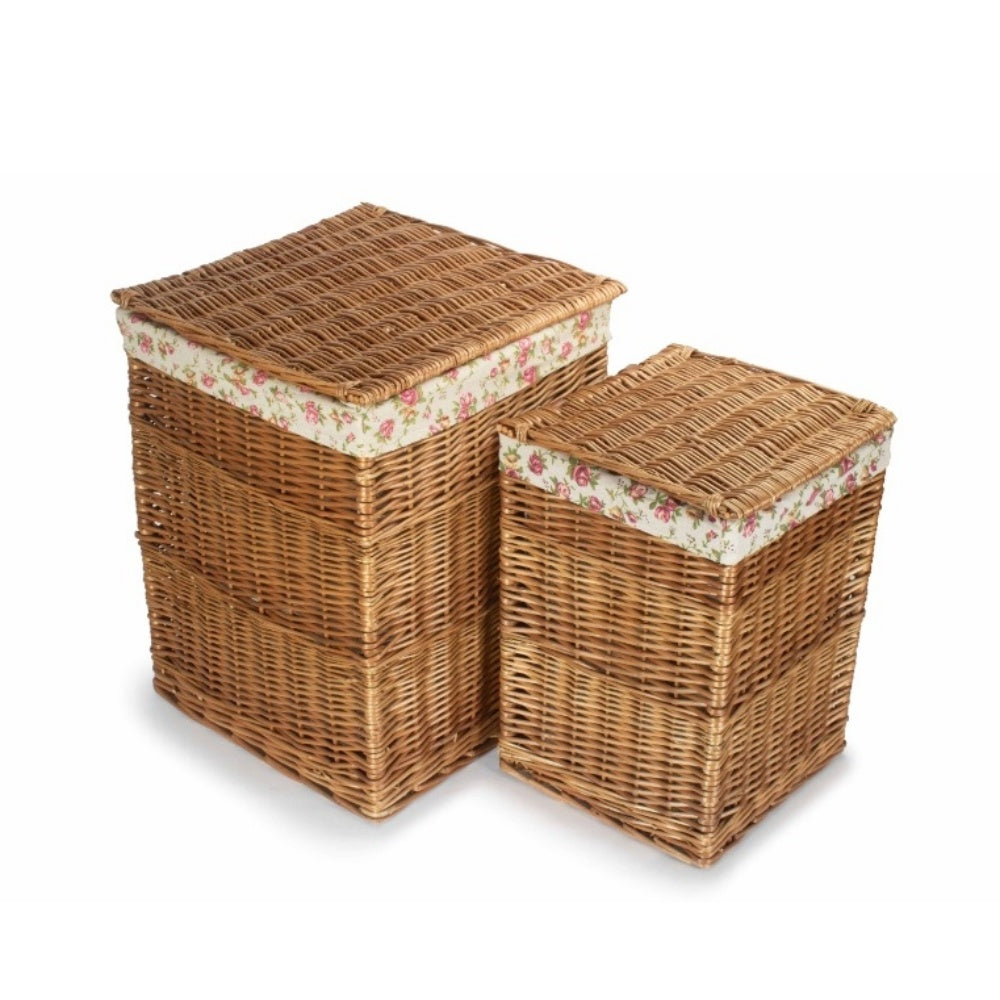 Red Hamper Garden Rose Lining Light Steamed Square Wicker Laundry Basket