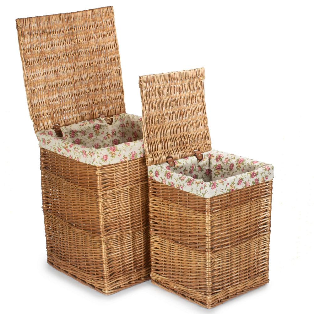 Red Hamper Garden Rose Lining Light Steamed Square Wicker Laundry Basket