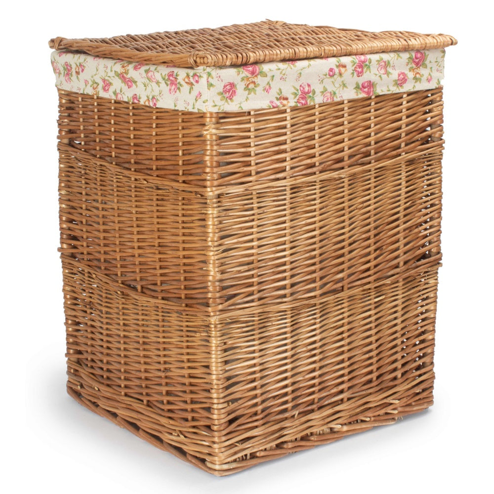 Red Hamper Garden Rose Lining Light Steamed Square Wicker Laundry Basket
