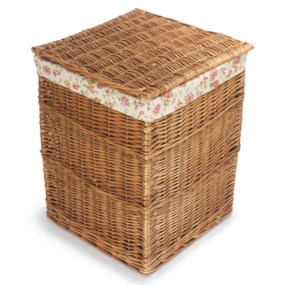 Red Hamper Garden Rose Lining Light Steamed Square Wicker Laundry Basket