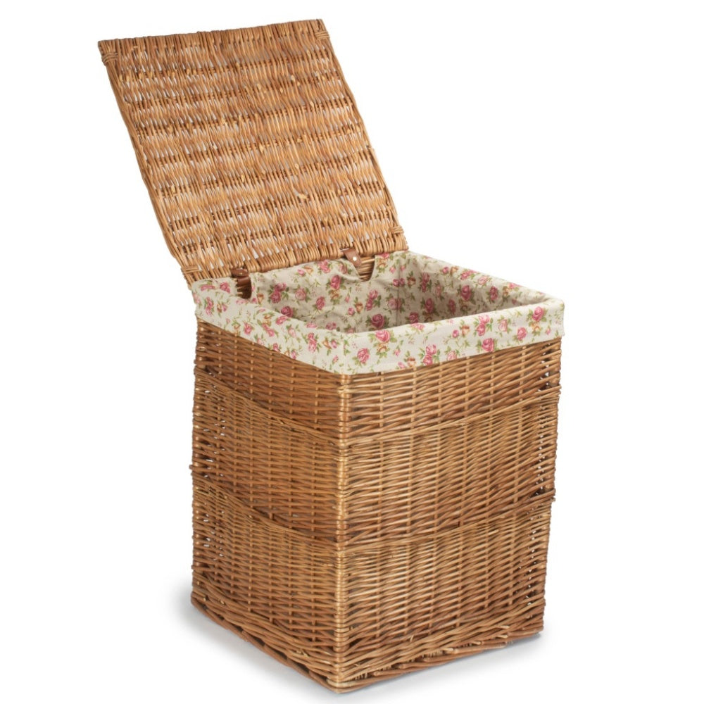Red Hamper Garden Rose Lining Light Steamed Square Wicker Laundry Basket