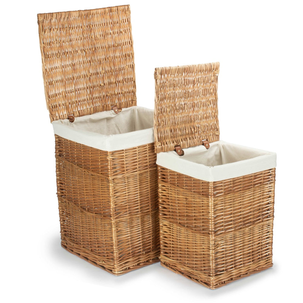 Red Hamper White Lining Light Steamed Square Wicker Laundry Basket