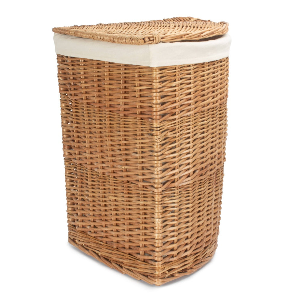 Red Hamper Light Steamed Corner White Cotton Lined Wicker Laundry Basket