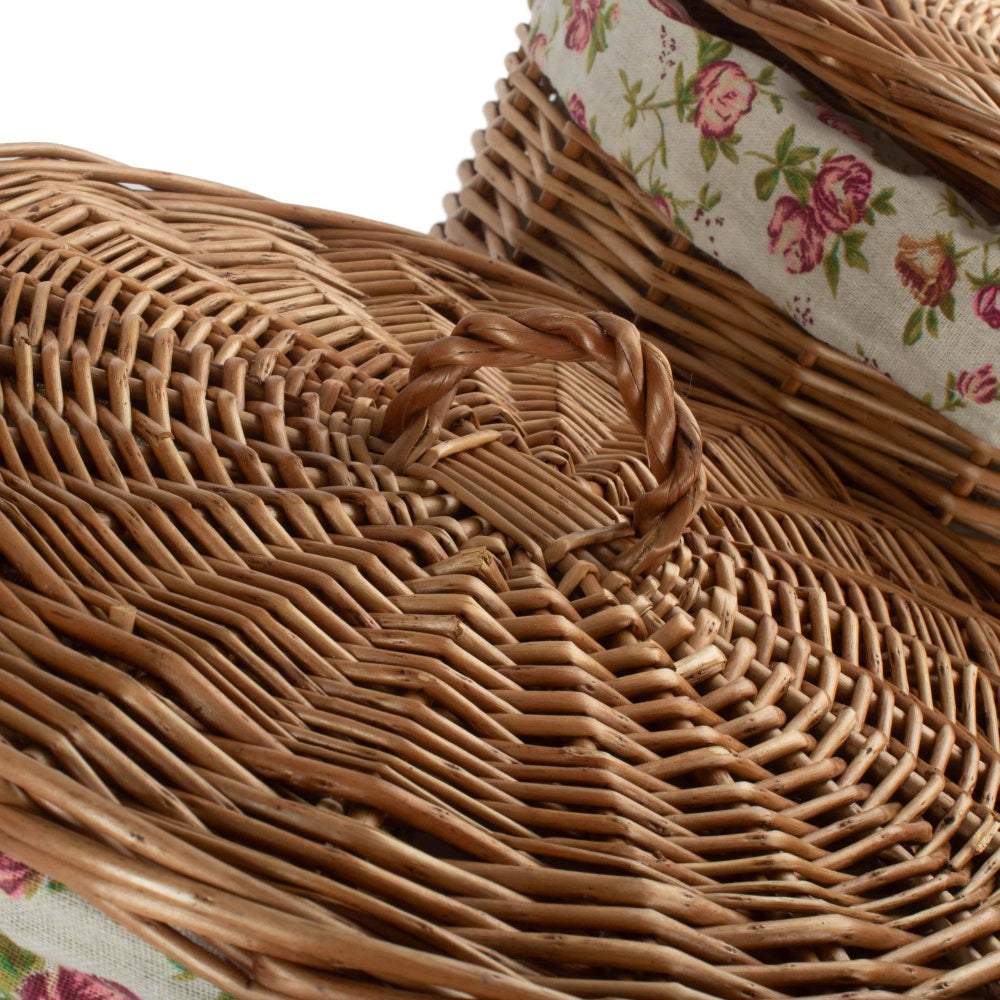 Red Hamper Light Steamed Round Garden Rose Lined Wicker Laundry Basket