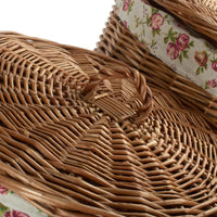 Red Hamper Light Steamed Round Garden Rose Lined Wicker Laundry Basket