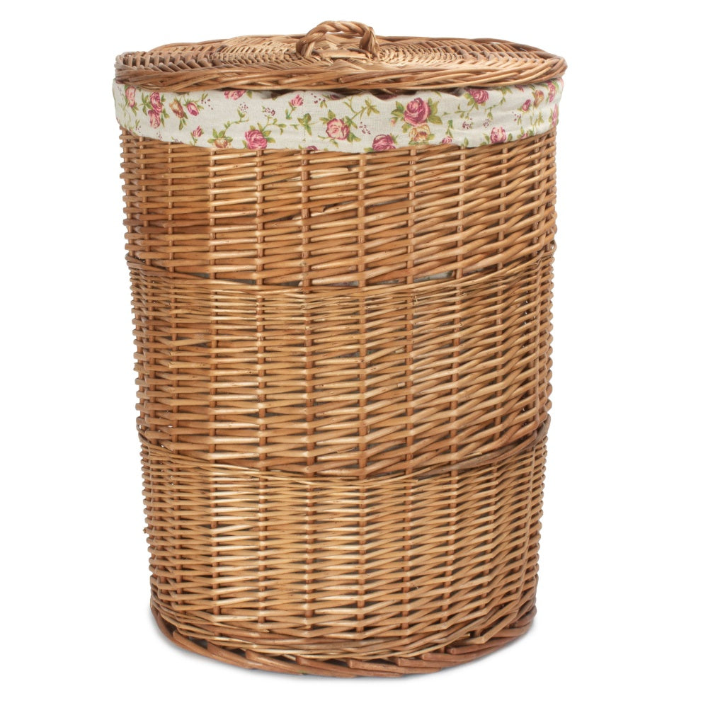 Red Hamper Light Steamed Round Garden Rose Lined Wicker Laundry Basket