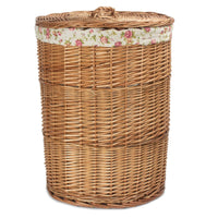 Red Hamper Light Steamed Round Garden Rose Lined Wicker Laundry Basket