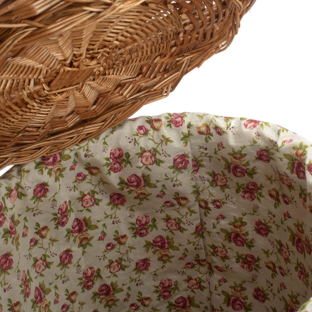 Red Hamper Light Steamed Round Garden Rose Lined Wicker Laundry Basket