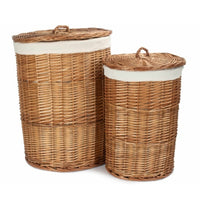 Red Hamper Light Steamed Round White Cotton Lined Wicker Laundry Basket