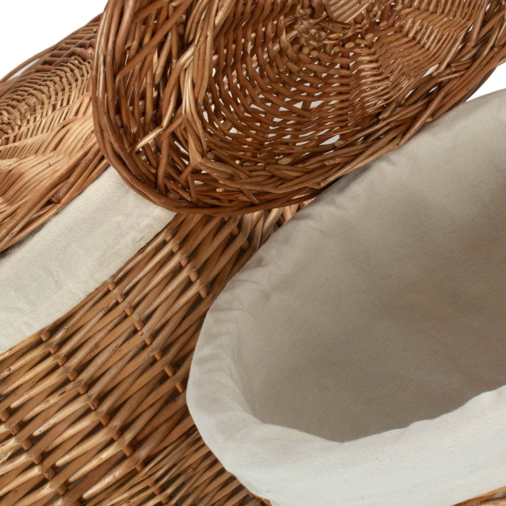 Red Hamper Light Steamed Round White Cotton Lined Wicker Laundry Basket