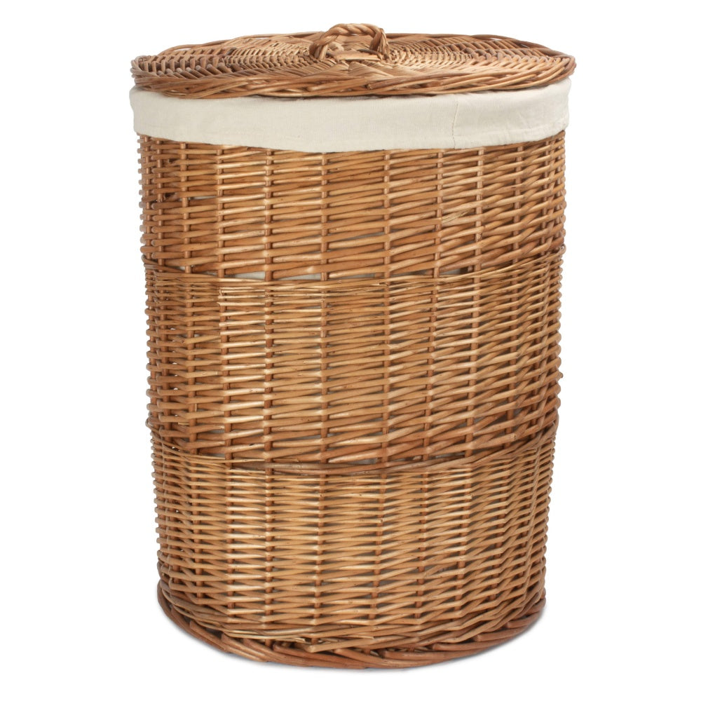 Red Hamper Light Steamed Round White Cotton Lined Wicker Laundry Basket