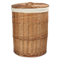 Red Hamper Light Steamed Round White Cotton Lined Wicker Laundry Basket