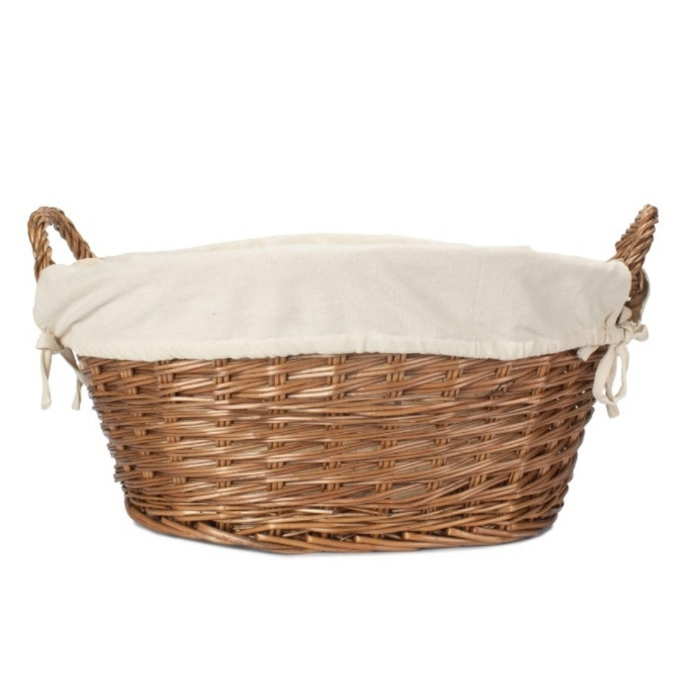 Red Hamper Light Steamed Lined Wicker Laundry Wash Basket