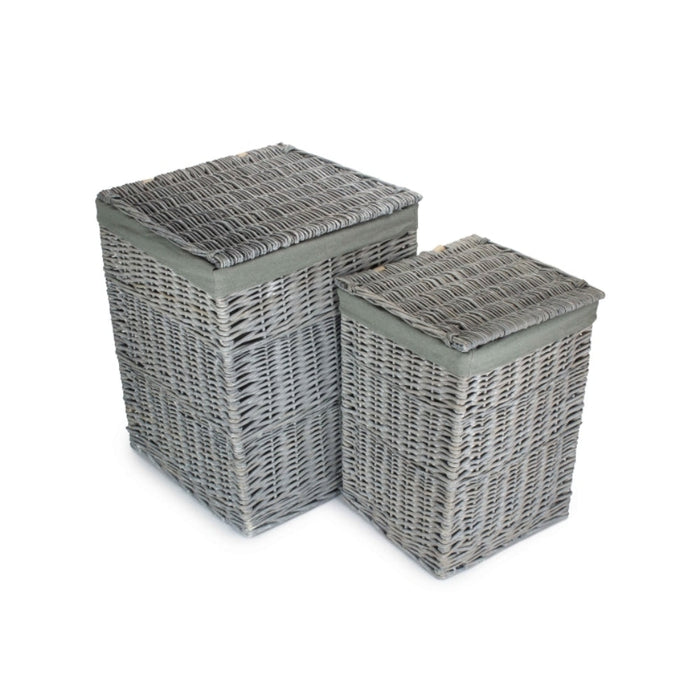 Red Hamper Grey Wash Square Laundry Basket with Grey Sage Lining